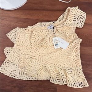 Zara Cream Lace One-Shoulder Blouse